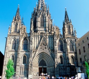 Low angle view of Barcelona Cathedral, Barcelona, Spain